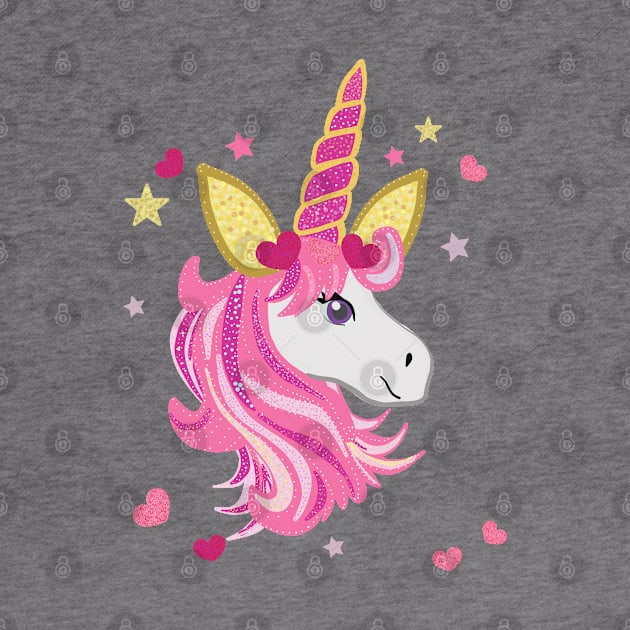 Magical unicorn with pink and red shining heart by GULSENGUNEL